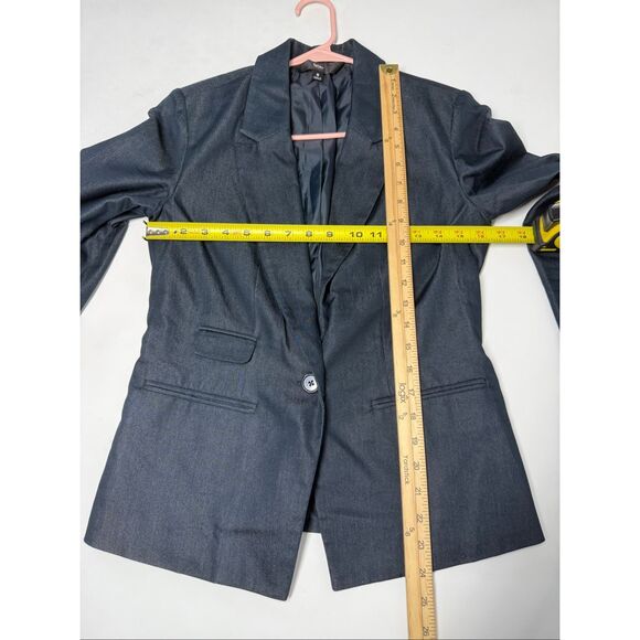 Mossimo Women's Denim Effect 1 Button Cotton Blend Blazer Sz 6 Graphite Blue - Picture 8 of 9